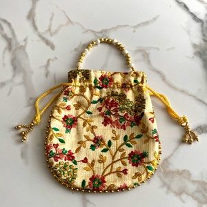 Embroidered and beaded pouch purse